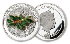 Samoa 2021 $5 1oz Silver Holly Enameled & Gold Plated 3D Proof in Box