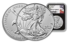 2021-W $1 1-oz Type 2 Burnished Silver Eagle NGC MS70 First Day of Issue w/Black Core & Gaudioso Signed Label