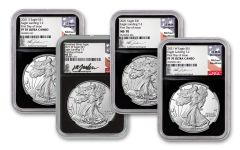 4pc 2021 $1 1oz Silver Eagle Type 2 Type Set NGC MS70/PF70UC First Day of Issue Gaudioso Signature Label Black Core