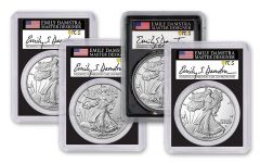 4pc 2021 $1 1oz Silver Eagle Type 2 Type Set PCGS MS70/PF70UC/SP70 First Day of Issue Damstra Signature Label Black Core