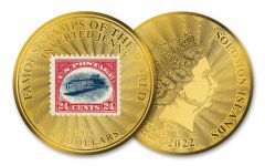 2022 Solomon Islands $10 1/100th-oz Gold Famous Stamps Inverted Jenny Proof-Like