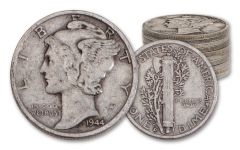 1944 Mercury Dime 10-Coin Roll VG