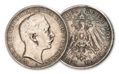 DEU 1908-1912 Prussian 3 Mark Wilhelm II Circulated