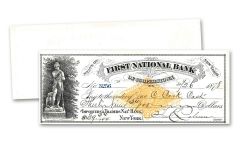 1870s First National Bank Cooperstown, New York Check
