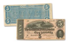 1864 $5 CONFEDERATE CURRENCY NOTE VF