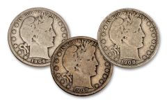 3PC 1892-1909-O 50 CENT BARBER SILVER VG (3 DIFFERENT) SET
