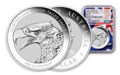 Aus 2022 $1 1-oz Silver Wedge Tailed Eagle NGC MS70 FDP Mercanti Aus Flag Label