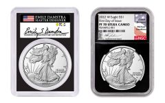 2022-W $1 1-oz Silver Eagle Proof NGC/PCGS PF70UC-PR70 DCAM First Day of Issue 2-pc Set w/Black Core & Damstra & Gaudioso Signatures