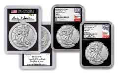 2022-W $1 1-oz Burnished Silver Eagle 3-pc Set NGC/PCGS MS70 First Day of Issue w/Black Core & Gaudioso, Damstra & Ryder Signatures