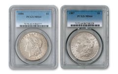 1886–1887-P Morgan Silver Dollar 2-pc Set PCGS MS64