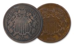 2PC 1864-1873 TWO CENT DECADES G - VG SET