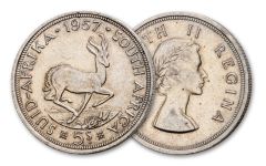 South Africa 1953-1959 5 Shillings Springbox VF/XF
