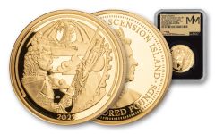 2022 Ascension Islands Modern Masters John Mercanti 1oz Gold £100 Coin NGC PF70 FDI Mercanti Signed Label
