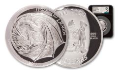 2022 Fiji $5 5-oz Silver Welsh Dragon Proof NGC PF70UC First Day of Issue w/Black Core