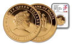 2022 Malta €25 1-oz Gold Queen Elizabeth II Memorial Proof NGC PF70UC First Day of Issue w/Clark Signature