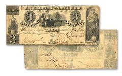 $3 1830'S OBSOLETE RIVER RAISIN CURRENCY NOTE F-VF  