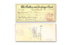 1886 Carson City Bullion and Exchange Bank Check
