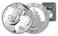 2023 China 30-gm Silver Panda PCGS MS70 Struck at Shenyang Mint w/Clear Core & Panda Label