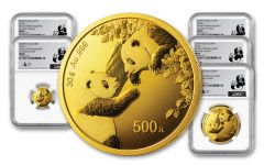 2023 China Gold Panda 5-Coin Prestige Set NGC MS70 First Day of Issue Struck at Shenyang Mint w/Signed .999 Silver Labels & Year of Rabbit Medal