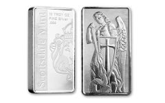Scottsdale Mint 10-oz Silver Archangel Michael Bar Gem BU