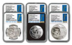 2023 Mongolia Gold, Platinum & Silver Saker Falcon Ultra High Relief 6-pc Proof Set NGC PF70 First Day of Issue