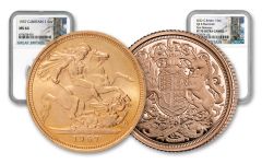 1957 & 2022 Great Britain Queen Elizabeth II Gold Sovereign 2-pc Prestige Set NGC MS64/PF70UC FR