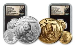 2023 Canada Gold & Silver Great Hunters: Grizzly Ultra High Relief 2-pc Proof Set NGC PF70 First Day of Issue w/BC & Grizzly Label