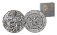 Ghana 2023 2oz Silver Life Quotes Eagle and Raven Antiqued HR