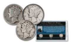 3PC 1943-1945-S 10 Cent Mercury in Folder