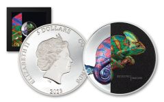 Cook Islands 2023 $5 1oz Silver Chameleon UHR Colorized Proof w/ OGP