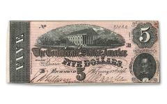 $5 1864 CONFEDERATE PAPER NOTE VF IN FOLDER