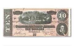 $10 1864 CONFEDERATE PAPER NOTE VF IN FOLDER