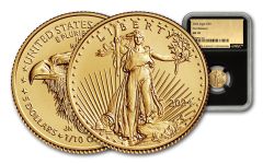 2024 $5 1/10 oz American Gold Eagle NGC MS70 First Releases Exclusive Gold Foil Label Black Core