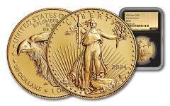 2024 $50 1 oz American Gold Eagle NGC MS70 First Day of Issue Exclusive Gold Foil Label Black Core