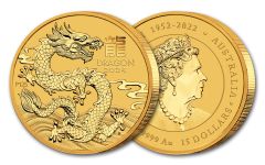 Australia 2024-P $15 1/10oz Gold Lunar Series III Year of the Dragon BU