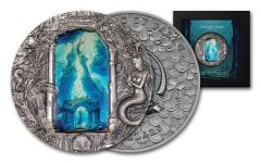 Palau 2024 $20 3oz Silver Underwater Fantasy Mermaids Colorized Antiqued