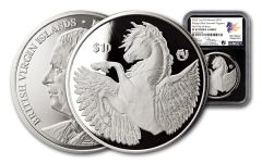 2023 British Virgin Islands $10 1-oz Silver Farewell Pegasus Proof NGC PF69 First Day of Issue w/Black Display Core
