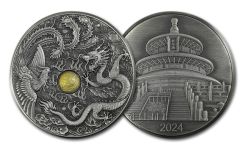 2024 China 1-oz Silver Dragon & Phoenix Antiqued Window Medal BU