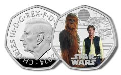 UK 2024 50p Silver Star Wars Han Solo & Chewie Colorized Proof