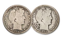2PC 1892-1915 50 CENT BARBER  $1 FACE VALUE GOOD