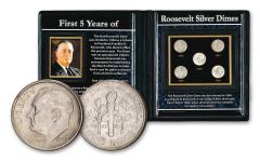 5PC 1946-1950 10 CENT ROOSEVELT SILVER 