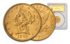 1892-P $5 Gold Liberty Fairmont Collection PCGS MS62+