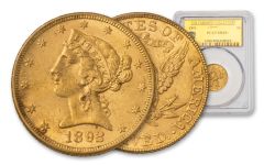 1892-P $5 Gold Liberty Fairmont Collection PCGS MS63+