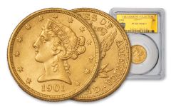 1901-P $5 Gold Liberty Fairmont Collection PCGS MS63+