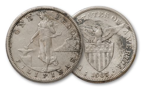 1907-1912 Philippines Silver Peso  Manila Bay