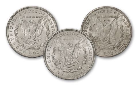 1921-PDS Morgan Silver Dollar BU 3pc