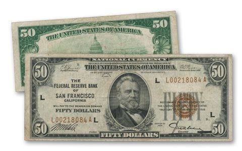 1929 50 Dollar Federal Reserve Bank Note Fine