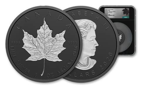 Canada 50 3 Oz Silver Maple Leaf Incuse Black Proof Ngc Pf70 Fdi W Black Core Black Maple Label Govmint Com
