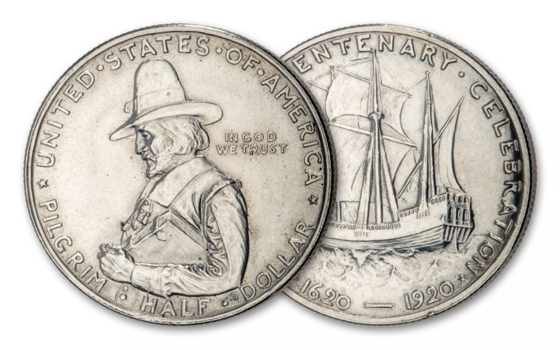 1920 Pilgrim Tercentenary Silver Half Dollar AU