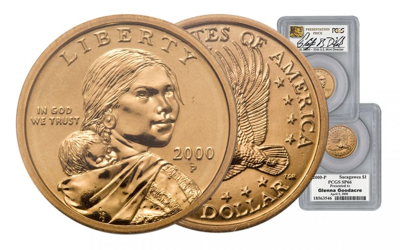 2000-P Sacagawea Dollar Goodacre PCGS SP66 Diehl Signed